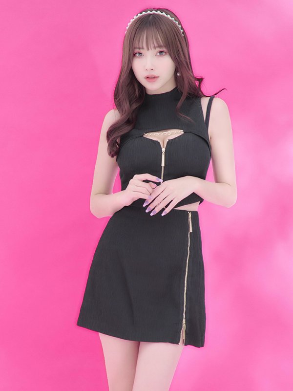 画像8: XSサイズあり【Glossy/グロッシー】マルチファスナー/ ハイネック/ ノースリーブ/ ワンカラー/ タイト/ ミニドレス/ キャバドレス[OF08]