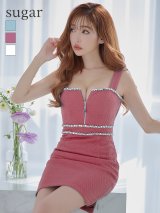 XSサイズあり【ROBE de FLEURS Glossy/ローブ・ド・フルール グロッシー】バストジッパー/ ビジュー/ ワッフル/ ノースリーブ/ ワンカラー/ タイト/ ミニドレス/ キャバドレス[OF2]