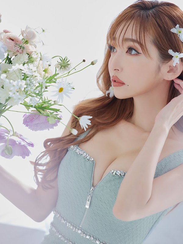 画像2: XSサイズあり【Glossy/グロッシー】バストジッパー/ ビジュー/ ワッフル/ ノースリーブ/ ワンカラー/ タイト/ ミニドレス/ キャバドレス[OF2]
