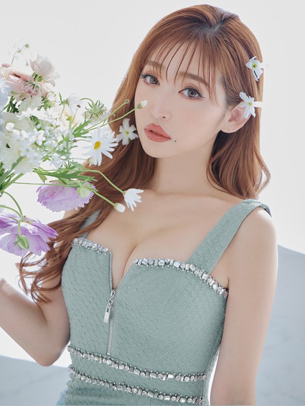 画像9: XSサイズあり【Glossy/グロッシー】バストジッパー/ ビジュー/ ワッフル/ ノースリーブ/ ワンカラー/ タイト/ ミニドレス/ キャバドレス[OF08]