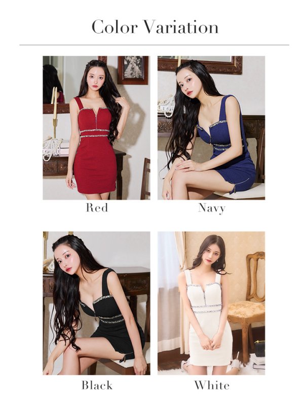 画像41: XSサイズあり【Glossy/グロッシー】バストジッパー/ ビジュー/ ワッフル/ ノースリーブ/ ワンカラー/ タイト/ ミニドレス/ キャバドレス[OF08]