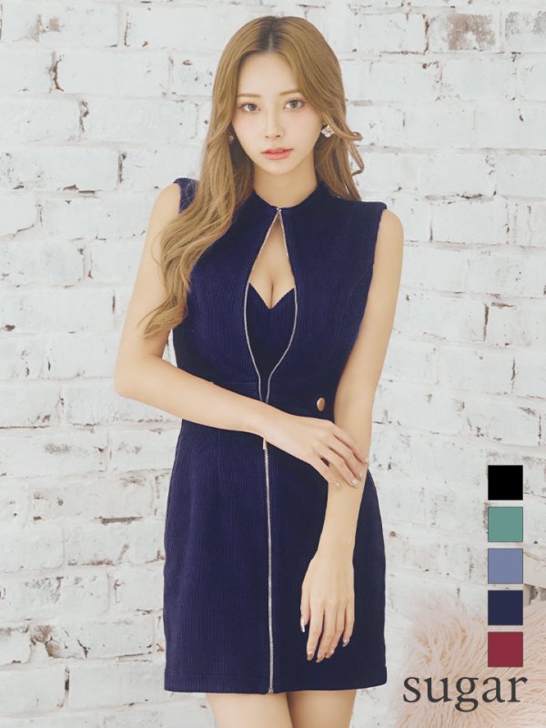 画像1: XSサイズあり【ROBE de FLEURS Glossy/ローブ・ド・フルール グロッシー】ジッパー/ リブニット/ シンプル/ ワンカラー/ ノースリーブ/ タイト/ ミニドレス/ キャバドレス[OF2]