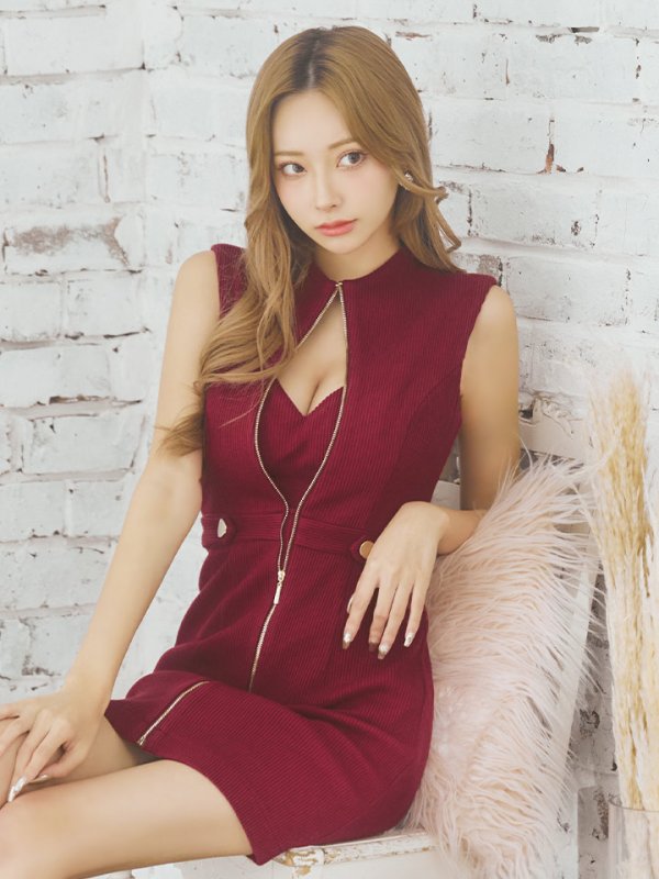 画像23: XSサイズあり【Glossy/グロッシー】ジッパー/ リブニット/ シンプル/ ワンカラー/ ノースリーブ/ タイト/ ミニドレス/ キャバドレス[OF08]