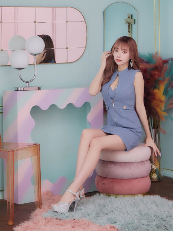 画像13: XSサイズあり【Glossy/グロッシー】ジッパー/ リブニット/ シンプル/ ワンカラー/ ノースリーブ/ タイト/ ミニドレス/ キャバドレス[OF08]