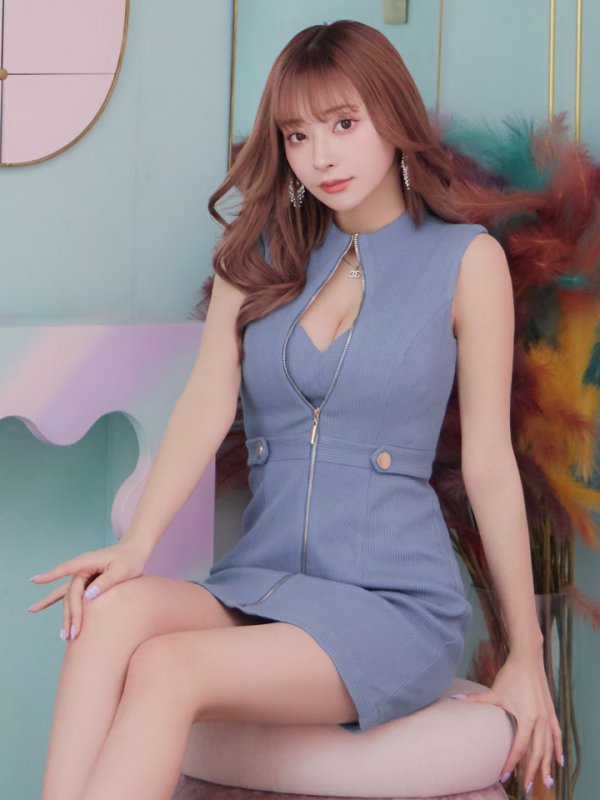 画像14: XSサイズあり【Glossy/グロッシー】ジッパー/ リブニット/ シンプル/ ワンカラー/ ノースリーブ/ タイト/ ミニドレス/ キャバドレス[OF08]