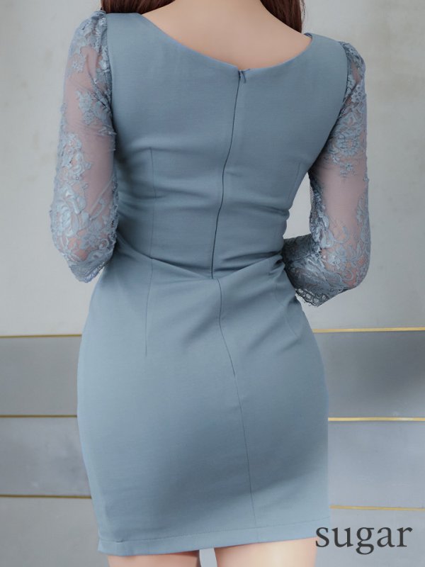 画像23: XS-Lサイズあり【Glossy/グロッシー】クロスビジュー/ 五分袖/ 袖あり/ ストレッチ/ タイト/ ミニドレス/ キャバドレス[OF08]