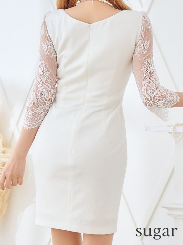 画像9: XS-Lサイズあり【Glossy/グロッシー】クロスビジュー/ 五分袖/ 袖あり/ ストレッチ/ タイト/ ミニドレス/ キャバドレス[OF08]