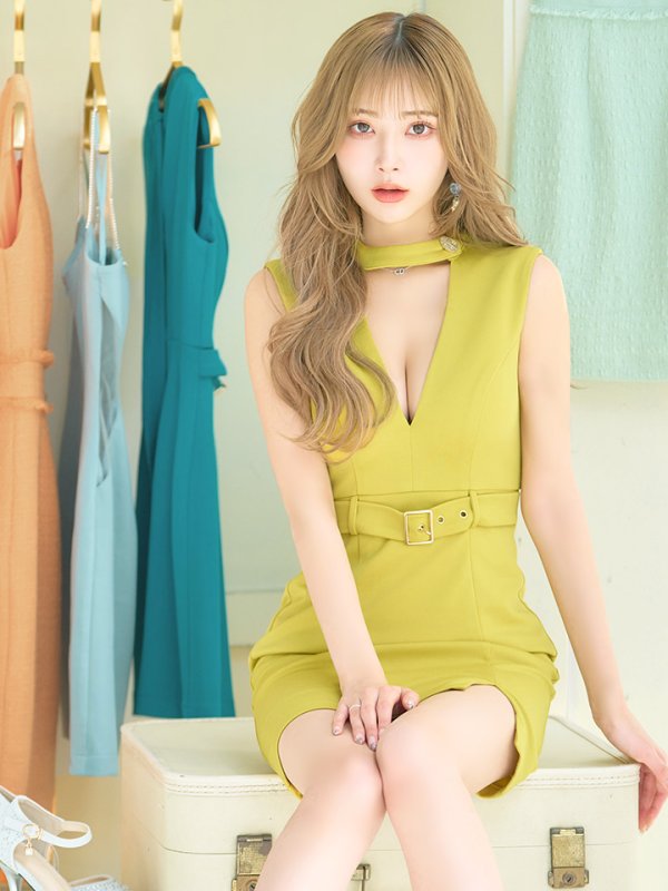 画像28: XSサイズあり【Glossy/グロッシー】チョーカー風ベルト/ カットアウト/ シンプル/ ワンカラー/ ノースリーブ/ タイト/ ミニドレス/ キャバドレス[OF08]