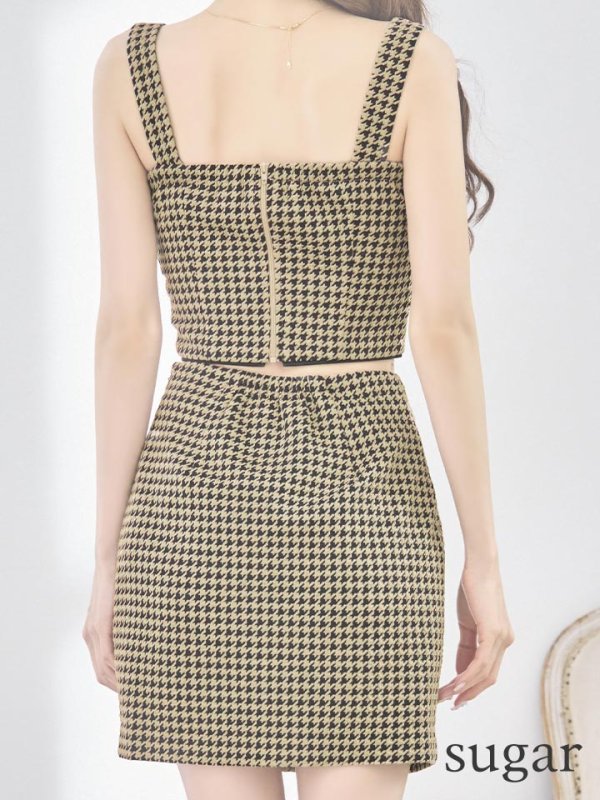 画像9: XSサイズあり【Glossy/グロッシー】ツイード/ 千鳥柄/ ジップ/ チェーン/ フロントロックデザイン/ セットアップ/ タイト/ ミニドレス/ キャバドレス[OF08]