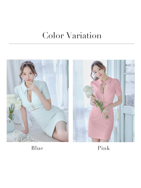 画像49: XSサイズあり【Glossy/グロッシー】バストカット/ ウエストカット/ 袖あり/ 半袖/ バックル/ ストレッチ/ タイト/ ミニドレス/ キャバドレス[OF08]