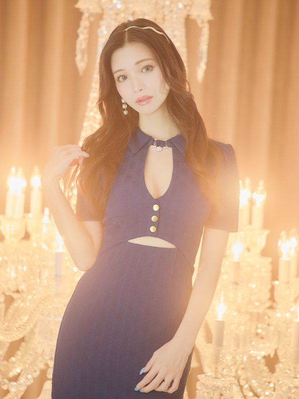 画像2: XSサイズあり【ROBE de FLEURS Glossy/ローブ・ド・フルール グロッシー】バストカット/ ウエストカット/ 袖あり/ 半袖/ バックル/ ストレッチ/ タイト/ ミニドレス/ キャバドレス[OF2]