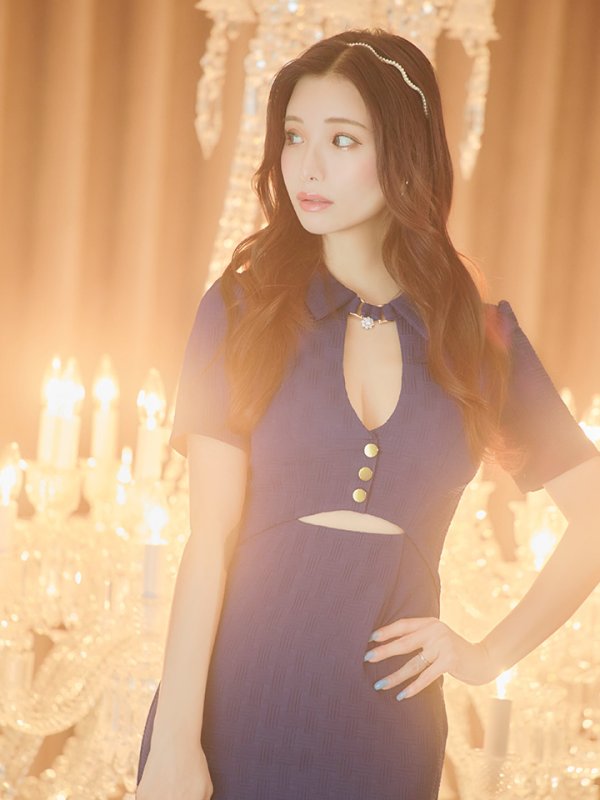 画像4: XSサイズあり【Glossy/グロッシー】バストカット/ ウエストカット/ 袖あり/ 半袖/ バックル/ ストレッチ/ タイト/ ミニドレス/ キャバドレス[OF08]