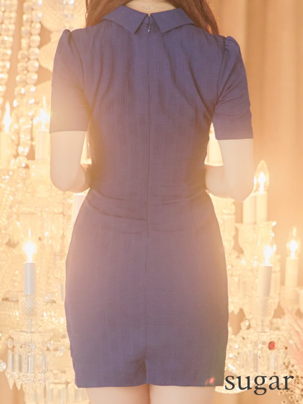 画像9: XSサイズあり【Glossy/グロッシー】バストカット/ ウエストカット/ 袖あり/ 半袖/ バックル/ ストレッチ/ タイト/ ミニドレス/ キャバドレス[OF08]