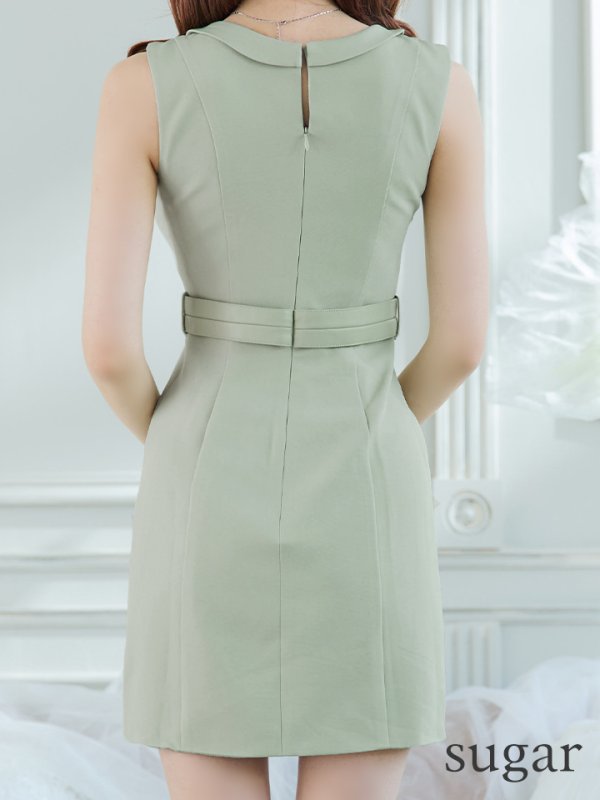 画像13: XSサイズあり【Glossy/グロッシー】襟付き/ レザーベルトデザイン/ ノースリーブ/ シンプル/ ワンカラー/ タイト/ ミニドレス/ キャバドレス[OF08]