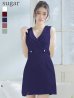 XSサイズあり【ROBE de FLEURS Glossy/ローブ・ド・フルール グロッシー】襟付き/ レザーベルトデザイン/ ノースリーブ/ シンプル/ ワンカラー/ タイト/ ミニドレス/ キャバドレス[OF2]　ネイビー