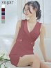 XSサイズあり【ROBE de FLEURS Glossy/ローブ・ド・フルール グロッシー】襟付き/ レザーベルトデザイン/ ノースリーブ/ シンプル/ ワンカラー/ タイト/ ミニドレス/ キャバドレス[OF2]　ピンク