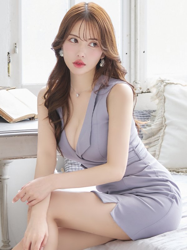 画像4: XSサイズあり【Glossy/グロッシー】襟付き/ レザーベルトデザイン/ ノースリーブ/ シンプル/ ワンカラー/ タイト/ ミニドレス/ キャバドレス[OF08]