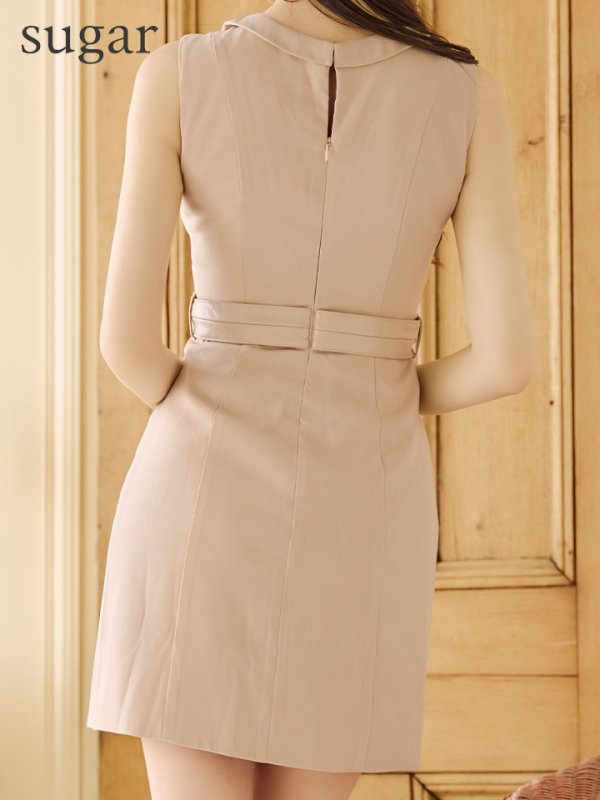 画像26: XSサイズあり【Glossy/グロッシー】襟付き/ レザーベルトデザイン/ ノースリーブ/ シンプル/ ワンカラー/ タイト/ ミニドレス/ キャバドレス[OF08]