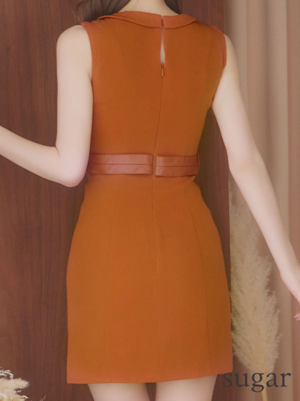 画像42: XSサイズあり【Glossy/グロッシー】襟付き/ レザーベルトデザイン/ ノースリーブ/ シンプル/ ワンカラー/ タイト/ ミニドレス/ キャバドレス[OF08]