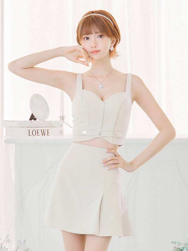 画像3: XSサイズあり【Glossy/グロッシー】ベルトデザイン/ サイドプリーツ/ ノースリーブ/ フレア/ セットアップ/ ミニドレス/ キャバドレス[OF08]