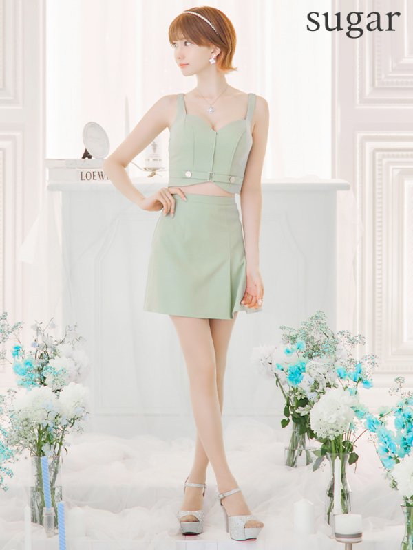 画像13: XSサイズあり【Glossy/グロッシー】ベルトデザイン/ サイドプリーツ/ ノースリーブ/ フレア/ セットアップ/ ミニドレス/ キャバドレス[OF08]