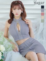 XSサイズあり【ROBE de FLEURS Glossy/ローブ・ド・フルール グロッシー】フロントジッパー/ リブニット/ アメリカンスリーブ/ 無地/ ワンカラー/ タイト/ セットアップ/ ミニドレス/ キャバドレス[OF2]