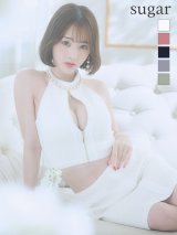 XSサイズあり【ROBE de FLEURS Glossy/ローブ・ド・フルール グロッシー】フロントジッパー/ リブニット/ アメリカンスリーブ/ 無地/ ワンカラー/ タイト/ セットアップ/ ミニドレス/ キャバドレス[OF2]