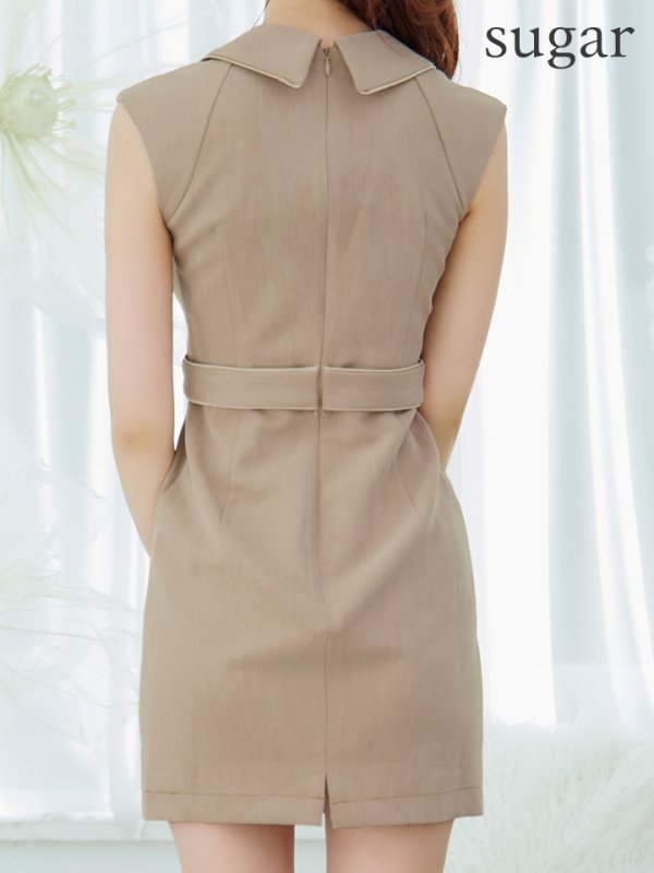 画像9: XSサイズあり【Glossy/グロッシー】ジャケット風襟デザイン/ ノースリーブ/ ボタン/ ベルト/ 無地/ タイト/ カジュアル/ ミニドレス/ キャバドレス[OF08]