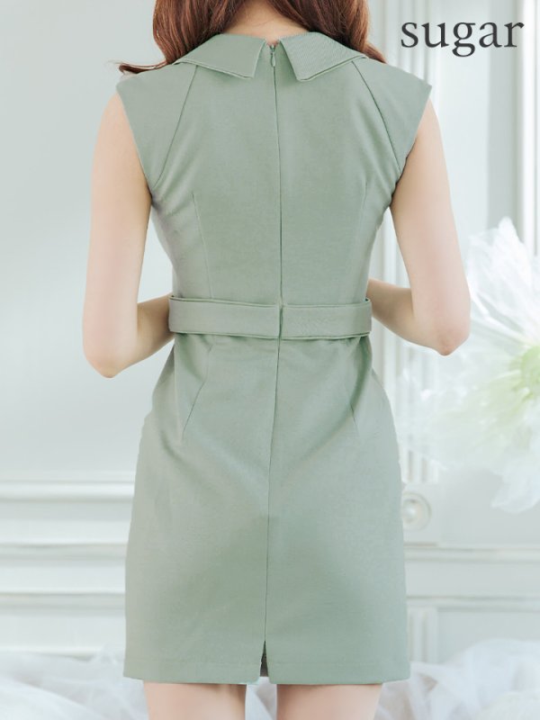 画像27: XSサイズあり【Glossy/グロッシー】ジャケット風襟デザイン/ ノースリーブ/ ボタン/ ベルト/ 無地/ タイト/ カジュアル/ ミニドレス/ キャバドレス[OF08]