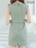 画像13: XSサイズあり【ROBE de FLEURS Glossy/ローブ・ド・フルール グロッシー】ジャケット風襟デザイン/ ノースリーブ/ ボタン/ ベルト/ 無地/ タイト/ カジュアル/ ミニドレス/ キャバドレス[OF2]