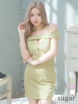XSサイズあり【ROBE de FLEURS Glossy/ローブ・ド・フルール グロッシー】オフショル/ バストカット/ タイト/ セットアップ/ ミニドレス/ キャバドレス[OF2]