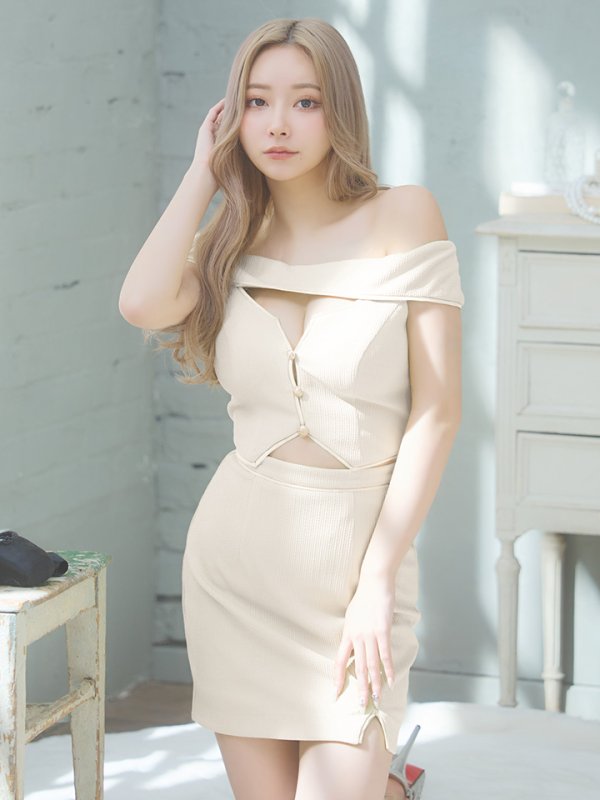 画像29: XSサイズあり【Glossy/グロッシー】オフショル/ バストカット/ タイト/ セットアップ/ ミニドレス/ キャバドレス[OF08]