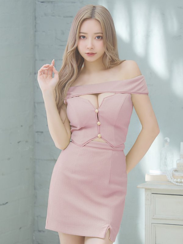 画像23: XSサイズあり【Glossy/グロッシー】オフショル/ バストカット/ タイト/ セットアップ/ ミニドレス/ キャバドレス[OF08]