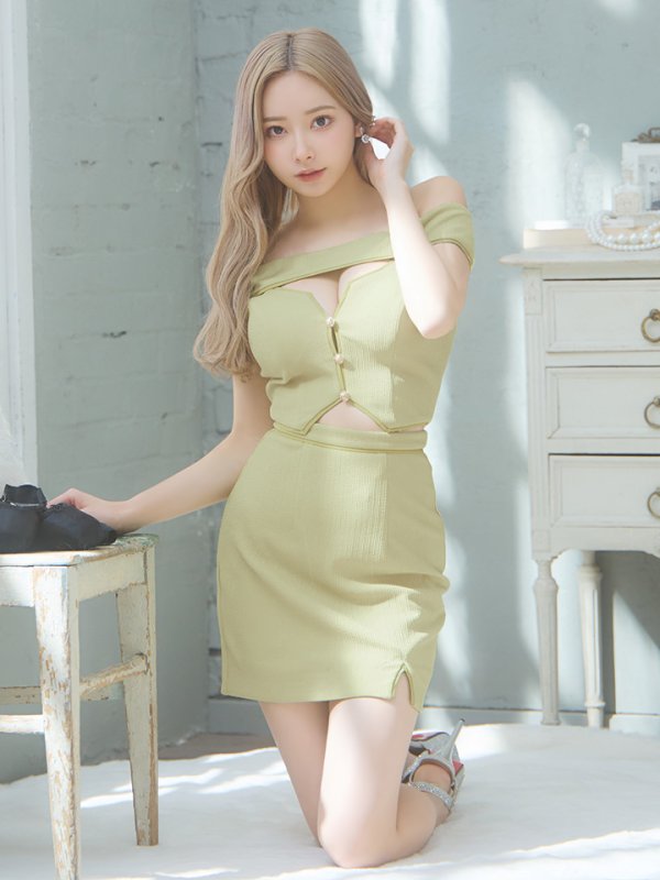 画像5: XSサイズあり【Glossy/グロッシー】オフショル/ バストカット/ タイト/ セットアップ/ ミニドレス/ キャバドレス[OF08]