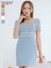 XSサイズあり【ROBE de FLEURS Glossy/ローブ・ド・フルール グロッシー】バストジッパー/ ビジュー/ ワッフル/ ストレッチ/ 半袖/ 袖あり/ ワンカラー/ タイト/ ミニドレス/ キャバドレス　トランキルブルー