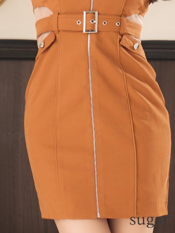 画像25: XSサイズあり【Glossy/グロッシー】フロントジッパー/ ベルト/ キャミソール/ シアー/ タイト/ ミニドレス/ キャバドレス[OF08]