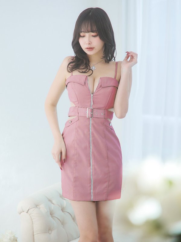 画像24: XSサイズあり【Glossy/グロッシー】フロントジッパー/ ベルト/ キャミソール/ シアー/ タイト/ ミニドレス/ キャバドレス[OF08]