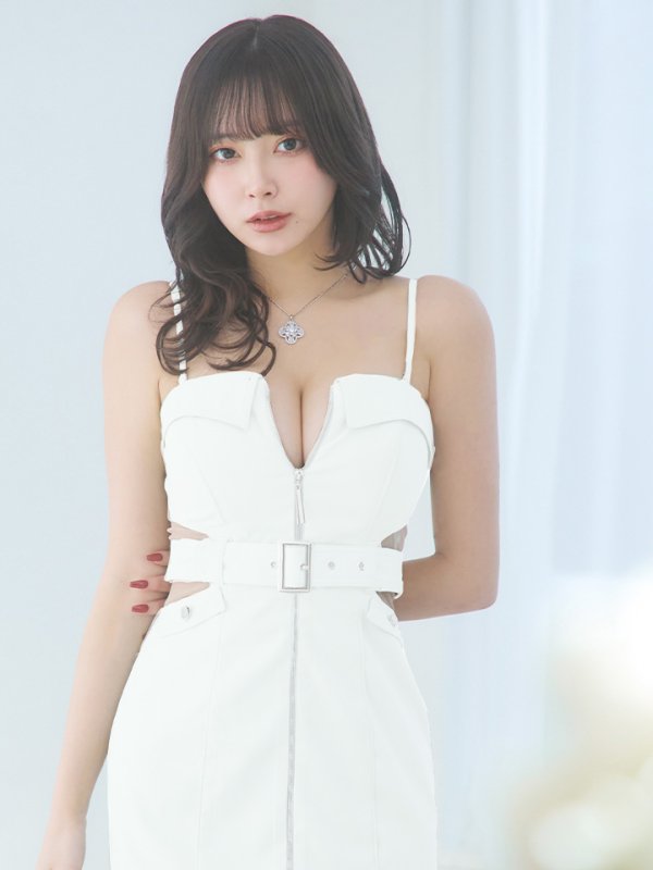 画像29: XSサイズあり【Glossy/グロッシー】フロントジッパー/ ベルト/ キャミソール/ シアー/ タイト/ ミニドレス/ キャバドレス[OF08]