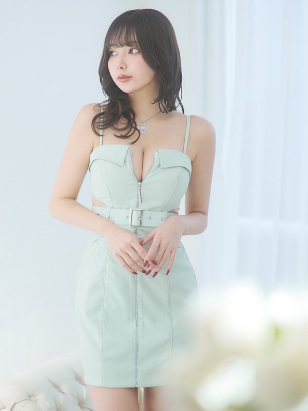 画像3: XSサイズあり【Glossy/グロッシー】フロントジッパー/ ベルト/ キャミソール/ シアー/ タイト/ ミニドレス/ キャバドレス[OF08]