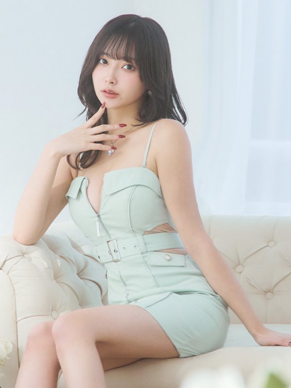 画像6: XSサイズあり【Glossy/グロッシー】フロントジッパー/ ベルト/ キャミソール/ シアー/ タイト/ ミニドレス/ キャバドレス[OF08]