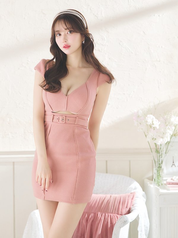 画像9: XSサイズあり【Glossy/グロッシー】ウエストカット/ ベルトデザイン/ シンプル/ タイト/ ミニドレス/ キャバドレス[OF08]