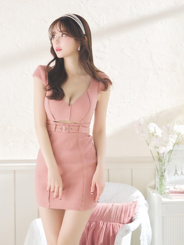画像10: XSサイズあり【Glossy/グロッシー】ウエストカット/ ベルトデザイン/ シンプル/ タイト/ ミニドレス/ キャバドレス[OF08]