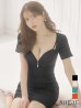 XSサイズあり【ROBE de FLEURS Glossy/ローブ・ド・フルール グロッシー】バストオープンジッパー/ サイドパイピング/ 半袖/ 袖あり/ タイト/ ミニドレス/ キャバドレス[OF2]　ブラック