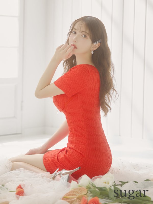 画像22: XSサイズあり【Glossy/グロッシー】バストオープンジッパー/ サイドパイピング/ 半袖/ 袖あり/ タイト/ ミニドレス/ キャバドレス[OF08]