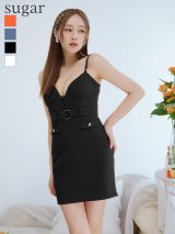 XSサイズあり【ROBE de FLEURS Glossy/ローブ・ド・フルール グロッシー】ベルトデザイン/ ハートカット/ スマート/ キャミ/ タイト/ ミニドレス/ キャバドレス[OF2]
