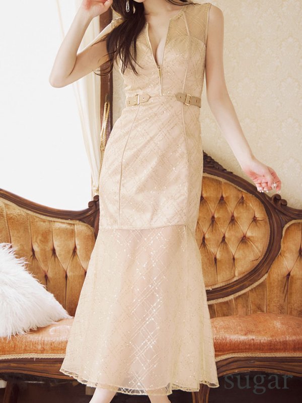 画像15: Lサイズあり【Glossy/グロッシー】ノースリーブ/ バストカット/ シアー/ ロング/ キャバドレスlong[OF08]