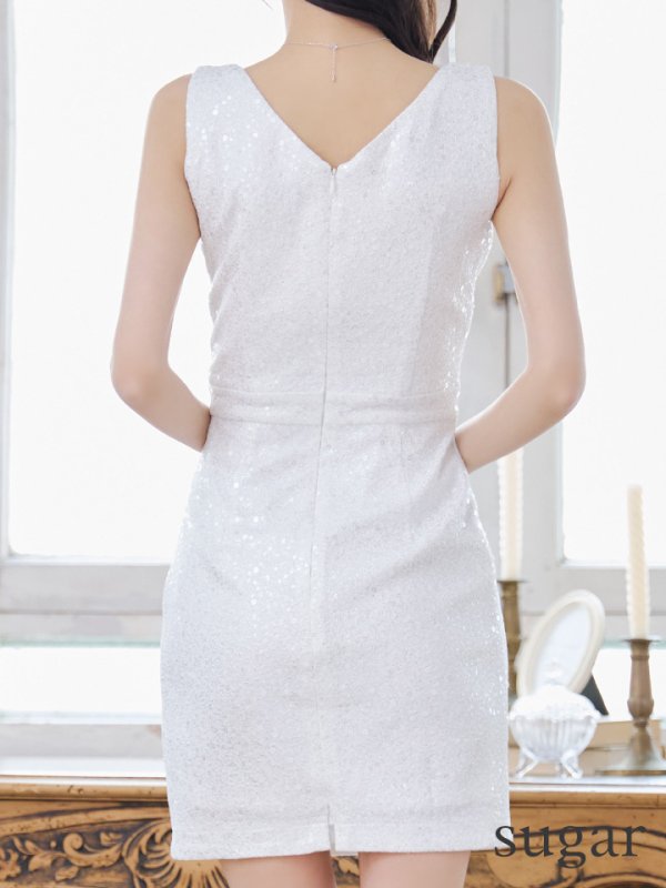 画像13: XSサイズあり【Glossy/グロッシー】ノースリーブ/ ウエストカット/ スパンコール/ ラメニット/ タイト/ ミニドレス/ キャバドレス[OF08]