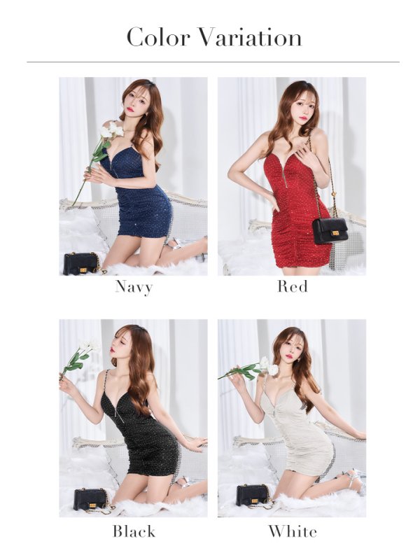 画像30: XSサイズあり【Glossy/グロッシー】ラメニット/ バストジップ/ シンプル/ キャミ/ タイト/ ミニドレス/ キャバドレス[OF08]