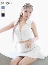 XSサイズあり【ROBE de FLEURS Glossy/ローブ・ド・フルール グロッシー】バストオープン/ サイドリボン/ スタイリッシュ/ セットアップ/ フレア/ ミニドレス/ キャバドレス[OF2]