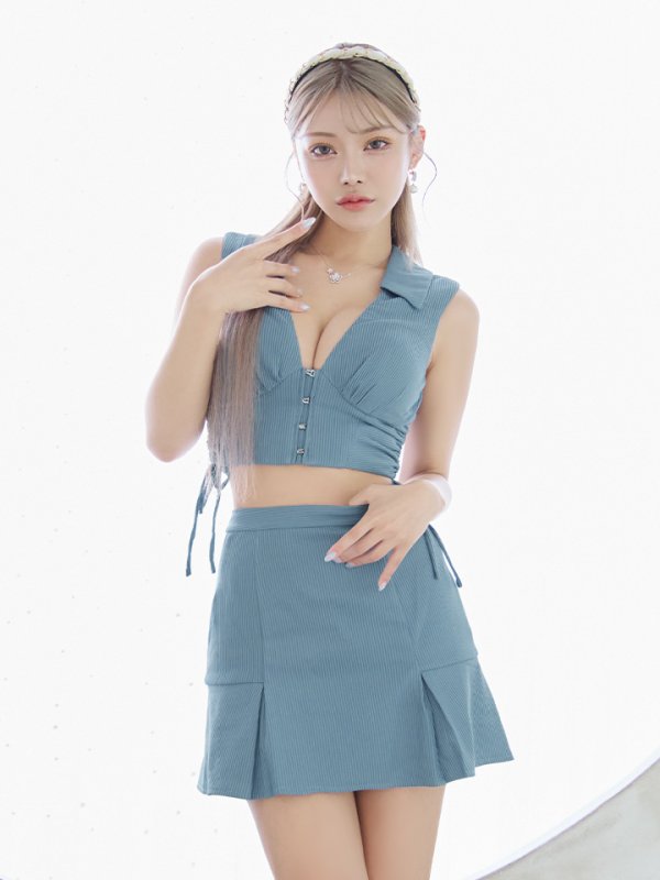 画像6: XSサイズあり【Glossy/グロッシー】バストオープン/ サイドリボン/ スタイリッシュ/ セットアップ/ フレア/ ミニドレス/ キャバドレス[OF08]